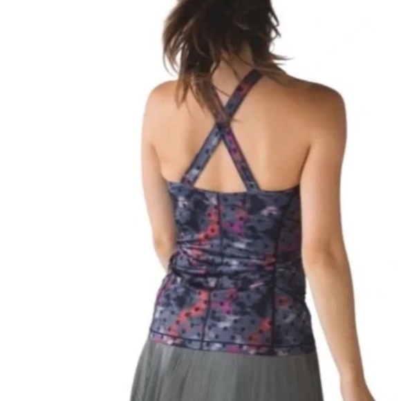 Lululemon kanto catch me tank top pink purple polka dot cross back fitted size 6 - Picture 4 of 11